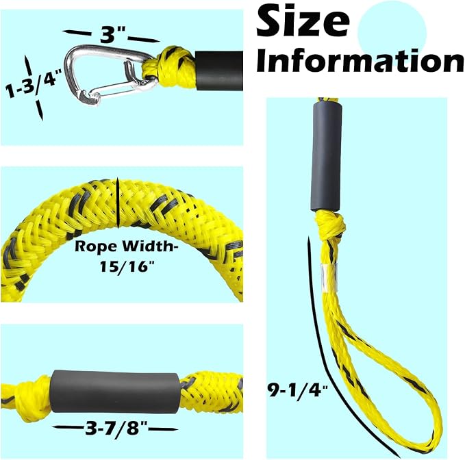 Boat Bungee Dock Lines – Adjustable Boat Tie Downs for Pontoon, Jet Ski, PWC, Kayak | Single Hook Small Cruiser Mooring Lines | (1, Yellow & Black, 7 Feet)