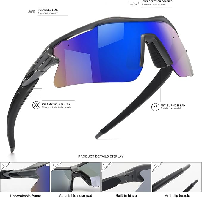 SEKKAF Polarized Sports Sunglasses for Men Women and Youth, UV400 Protection Ideal for Cycling Baseball Fishing Golf Running