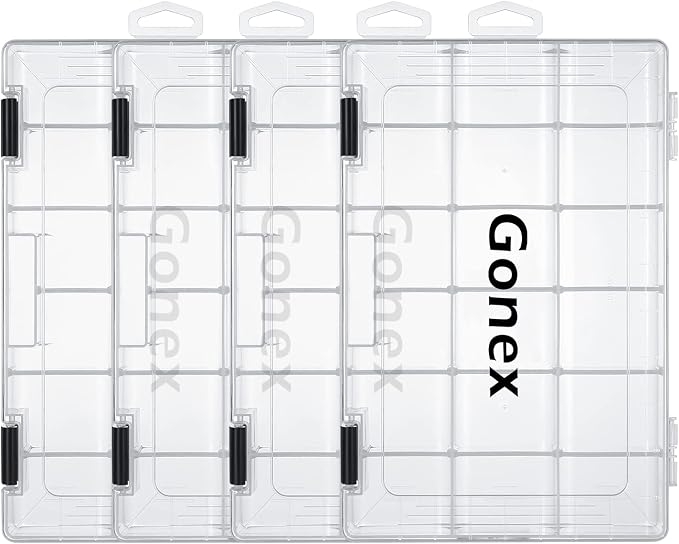 Gonex Fishing Tackle Boxes, 3600 3700 Tackle Trays with Adjustable Dividers, Clear Plastic Tackle Box Organizer Storage for Fishing Lure Bait Hook Jewelry Craft Beads Earring Container, 3 or 4 Packs
