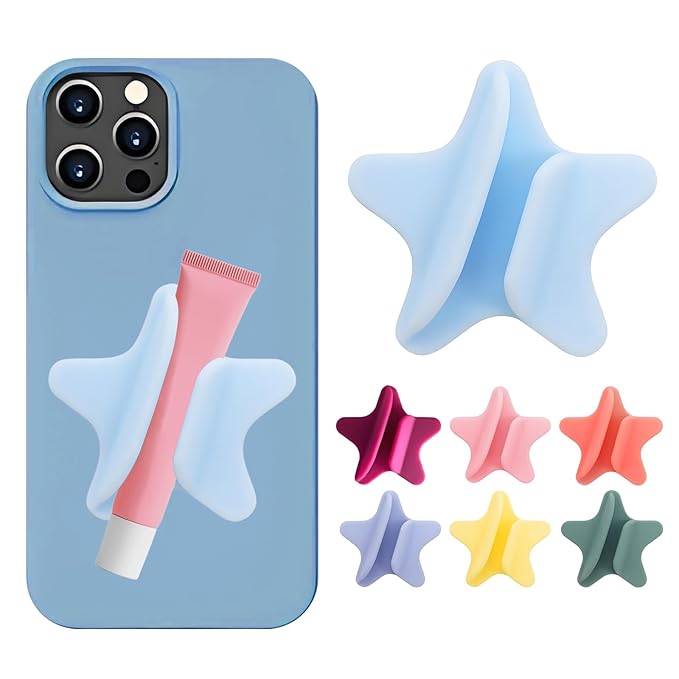 Lip Gloss Holder Phone Case,2026 New Model Five-Pointed Star Gloss Bracket,Self-Adhesive Lip Holder Suitable for iPhone Samsung Galaxy Moto and Android(Blue)