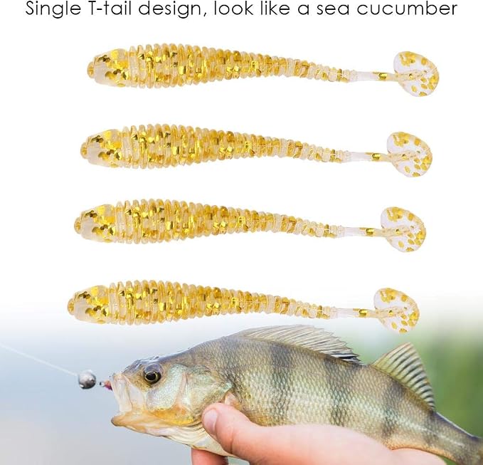 Tbest 50 Pcs 5cm Soft Fishing Lures, Plastic Fishing Bait T-Tail Grub Worm Baits Fish Tackle Accessory 9 Colors