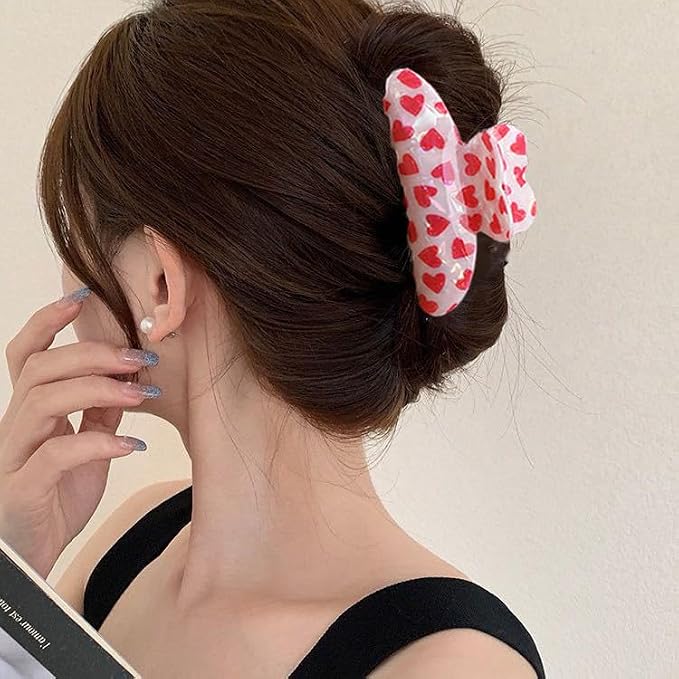 1 Pack Heart Hair Claw Clips - Large Acrylic Heart Shape Hair Clips Non-Slip Laser Hair Claw Clips Strong Hold Hair Styling Holiday Hair Accessories for Women Girls Bridesmaid Gifts