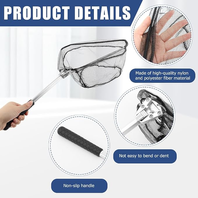 Fishing Net Minnow Nets with Aluminum Collapsible Telescopic Fishing Pole Handle and Nylon Mesh, Small F-ishing Landing Net for Saltwater Freshwater