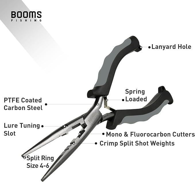 Booms Fishing F03 Needle Nose Fishing Pliers, 9" Fisherman's Pliers, Long Nose Hook Remover, Saltwater Resistant Fishing Gear