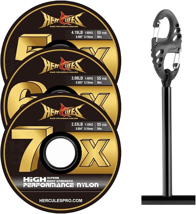 HERCULES Fly Fishing Tippet 3 Pack with Fly Tippet Holder, 55 Yards