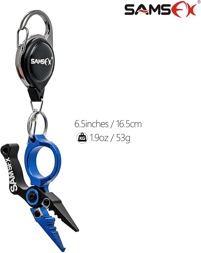 SAMSFX Mini Fishing Pliers with Fly Fishing Zinger Retractor, Fish Hook Remover Tool, Split Ring Pliers for Saltwater & Freshwater, Tungsten Carbide Cutters, Fishing Gear Gift for Anglers