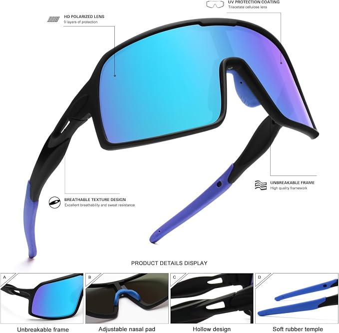 SEKKAF Polarized Sports Sunglasses for Men and Women Cycling Glasses UV Protection Goggles for Mountain Bike Running Fishing