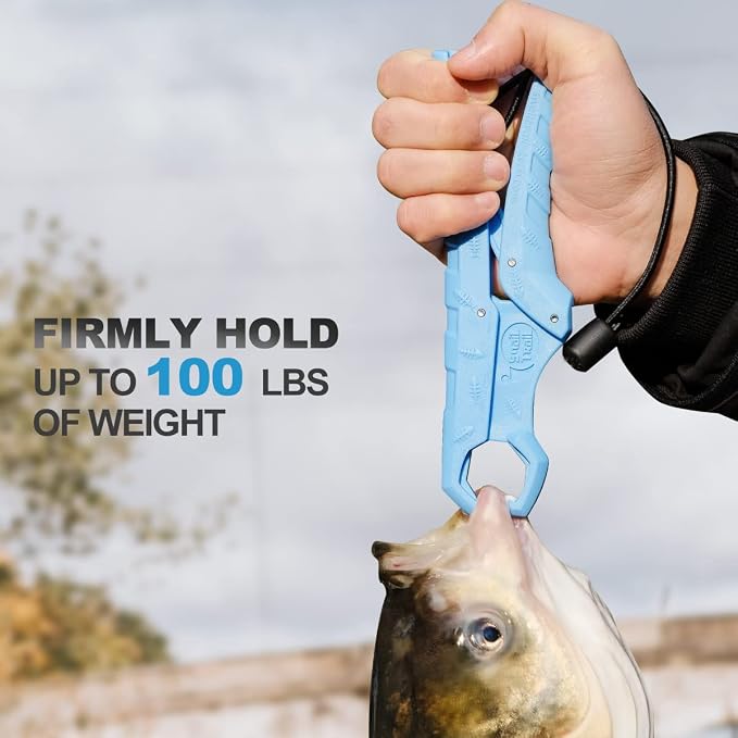 SNAIL TRAIL 7.5''/9'' Floating Fish Gripper, Fishing Grabber, Catfish Mouth Pliers, Caught Bass Holder, Digital Scale Hook Clamp, Saltwater Lip Grip Tool with Lanyard, Gifts for Men, Blue