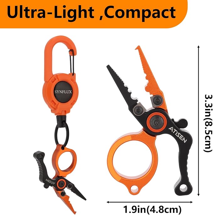 Mini Fishing Pliers Saltwater, Split Ring Tool and Line Cutter | Aluminum stainless handle, Tungsten carbide cutter, Hook remover split ring, Safety lock, Lanyard kit, Saltwater freshwater