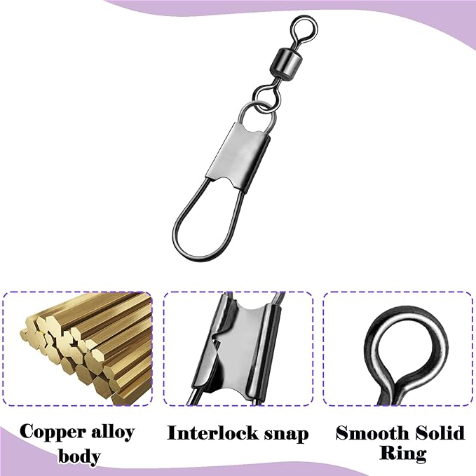 Fishing Snap Swivels & Barrel Swivels - 50 Pack Stainless Steel Corrosion-Resistant Saltwater/Freshwater Swivel Clips with Safety Interlock & Ball Bearing for Fishing Lures, Leader Lines