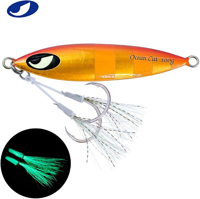 OCEAN CAT Lead Metal Flat Slow Fall Pitch Fishing Jigs Lures Sinking Vertical Jigging Bait with Butterfly Hook for Saltwater Fishing