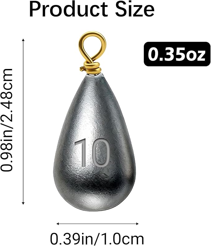 Casting Sinker Weights Assortment, Teardrop Fishing Sinkers with Brass Swivel Loops, 1/8 oz to 3/4 oz, Drop Shot Weights for Bass Catfish, Freshwater Saltwater