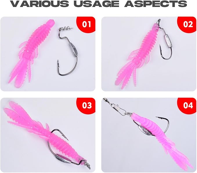 10 Pcs Soft Swimbait Lures, 6.4cm/2.5in Shrimp Shape Soft Plastic Fishing Lures Kit, Bass Fishing Lure Swim Baits with 5 Color, for Fishing Trout, Crappie, Bass, Redfish, Freshwater, Saltwater