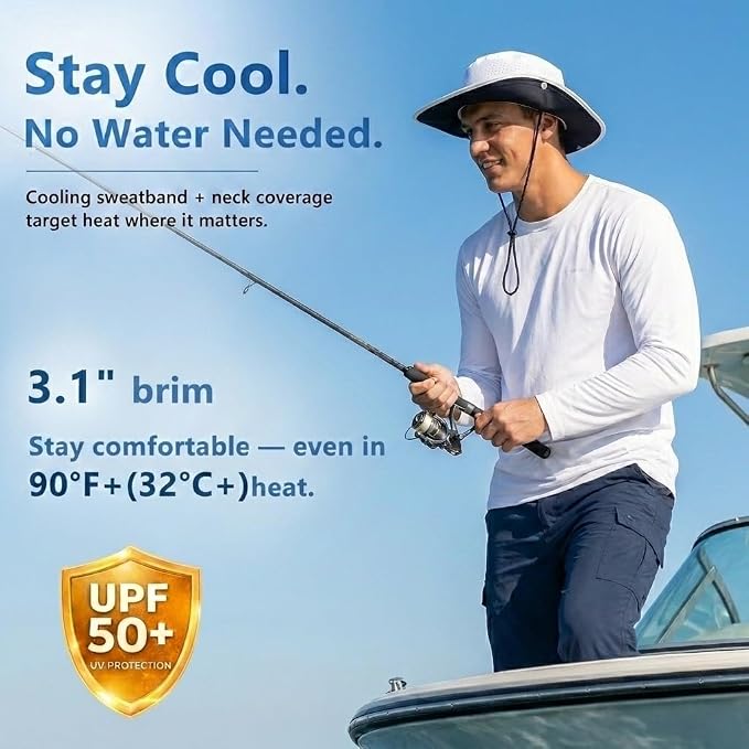 TOP-EX UVCoolix™ Cooling Sun Hat for Men Women, UPF 50+ Wide Brim Safari Hat, 360° Breathable Boonie Hats for Hiking, XL/XXL