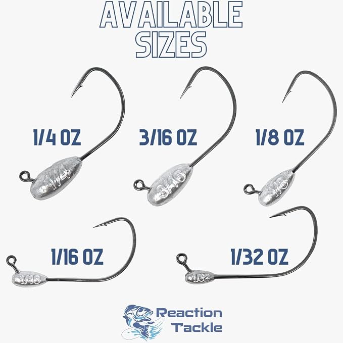 Reaction Tackle Tube Jig Heads for Bass Fishing - Tube Bait with Size Stamped on Jighead for use with Hollow Body Fishing Lures (10-Pack)