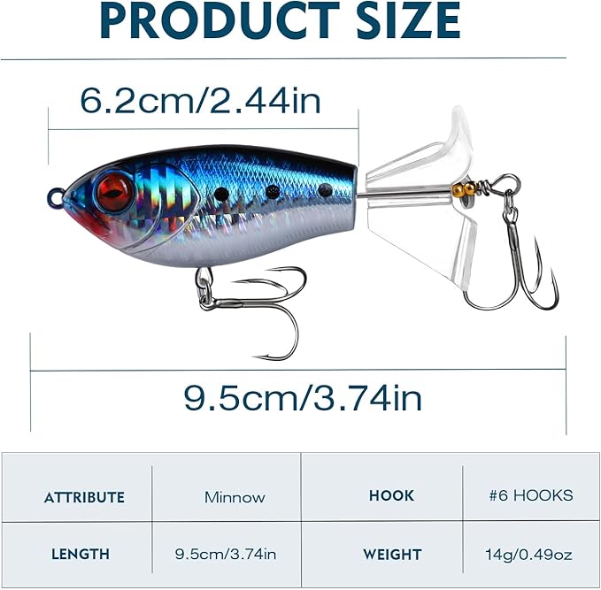 Fishing Lure Kit, Bass Fishing Lures with Lifelike 3D Eyes, Top Water Bass Fishing Lures for Freshwater and Saltwater, Ideal Bass Fishing Kit and Teaser Gift for Men