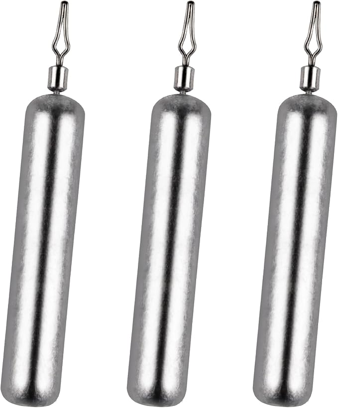 Alwonder 30-Pack Fishing Drop Shot Weights Sinkers Lead Dropshot Rig Weights Freshwater Saltwater Skinny Pencil Shaped Sinker with Rolling Swivel for Bass Fishing 1/8oz- 1oz