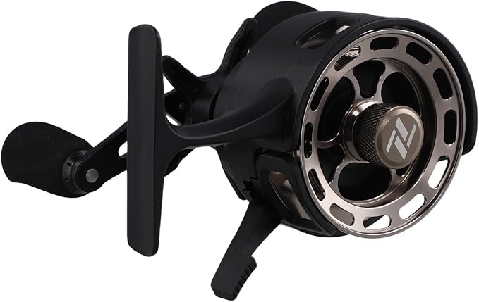 Ice Fishing Reel with Magnetic Drop, 3.2:1 Gear Ratio Inline Reel, 3+1 Ball Bearings Two-Way for Spool Lever for Winter Ice Fishing(left hand black)