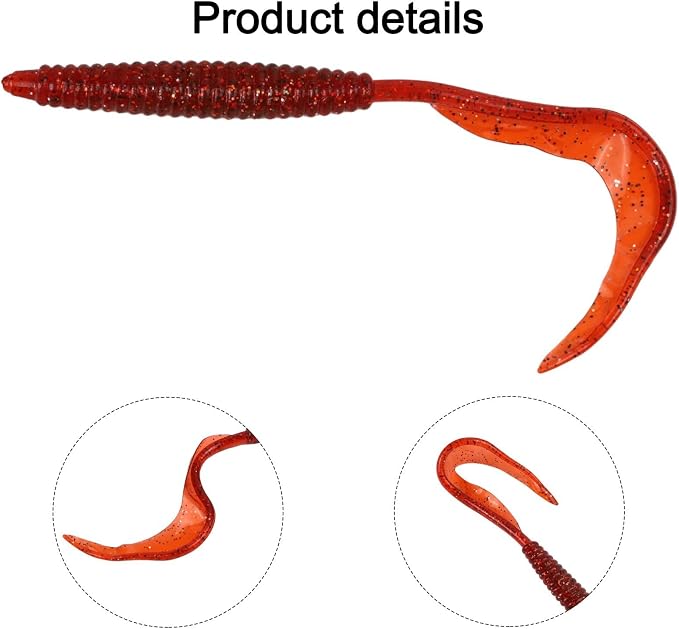 Soft Fishing Lures 3.5cm Red Worm Earthworm Bait Simulation PVC Gel Squid Tentacles for Freshwater Saltwater Fishing Tackle 10 Pack(Red)