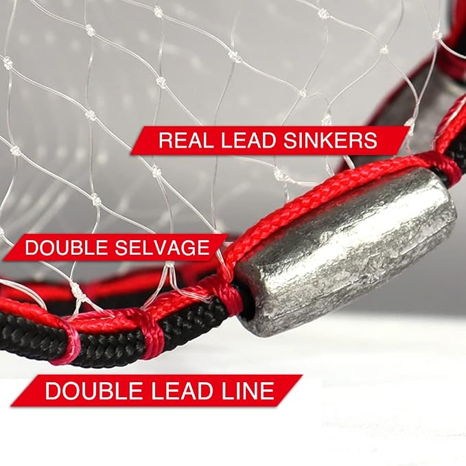 BasicGear Cast Net | Lead, 3ft-12ft Radius, 3/8 or 1/4 inch Mesh for Freshwater and Saltwater Bait Fish| Professional Grade and Upgraded Material | Throw Style