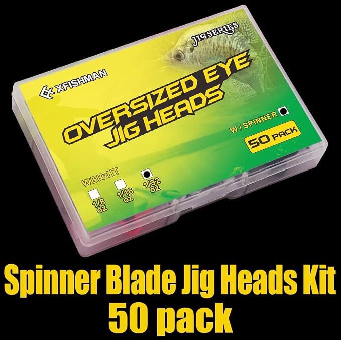 XFISHMAN Crappie-Jigs-Heads-Kit 1/8 1/16 1/32oz 50 Pack Panfish Fishing Jigs Lead Head Jig Hook Lure