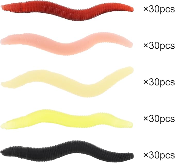 150pcs Soft Fishing Lures Baits, Trout Worm Earthworm Bait Lifelike Fake Worm, Plastic Lifelike Fake Earthworm (1.57 inch)