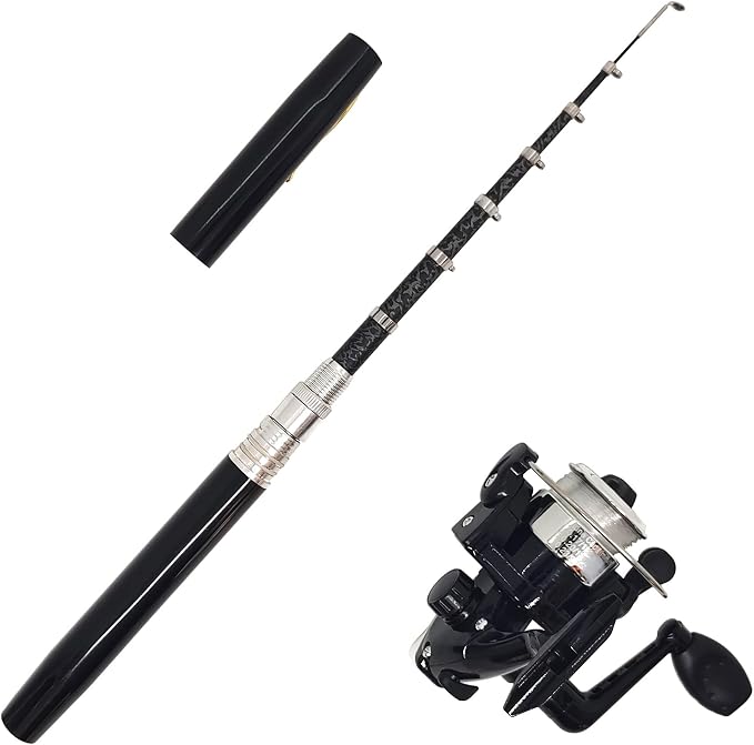Portable Small Pen Fishing Rod Spinning Reel Combos, 38" 55" Compact Telescopic Fish Pole Kits for All Season Fishing in Rivers, Lakes, Ice, etc.