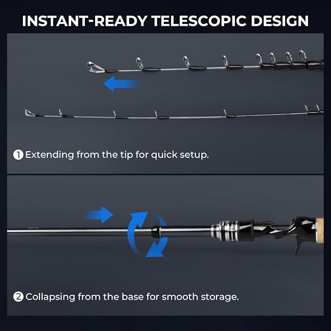 KastKing Megatron Titanium Telescopic Casting & Spinning Fishing Rods, IM7 Graphite Travel Rod with Titanium Solid Tip, Power Transition System, for Freshwater and Inshore Fishing