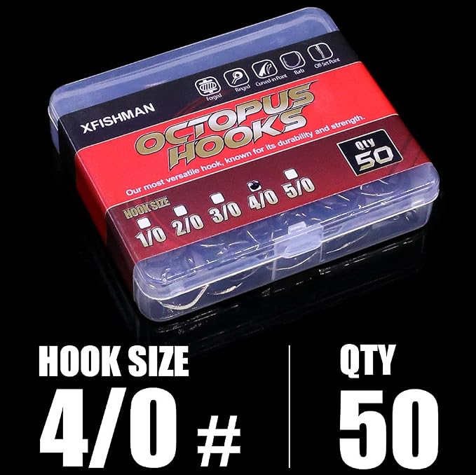 Octopus-Hook-Fishing-Beak-Circle-Hooks-Freshwater-Red-Black-100-50 Pack