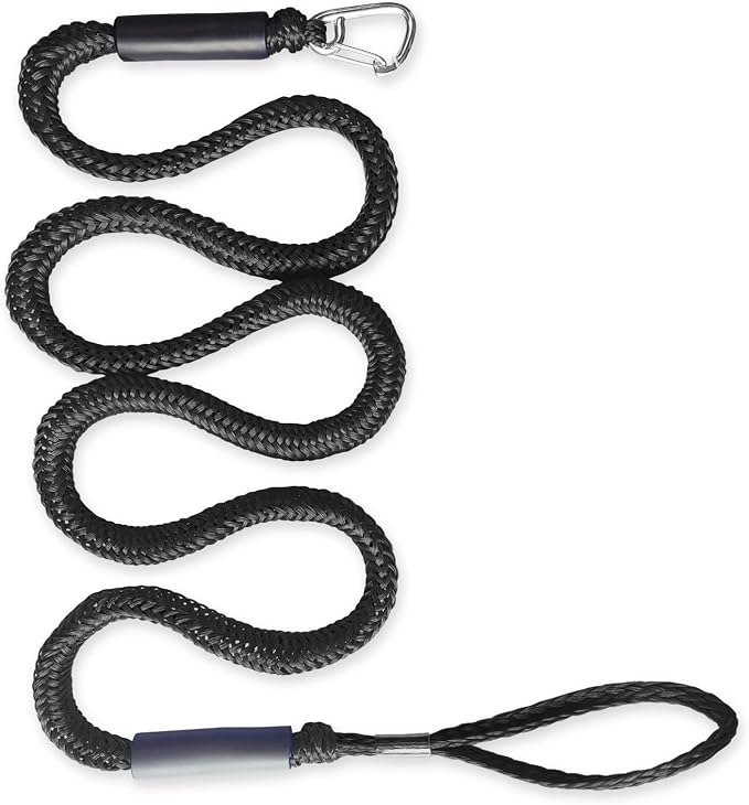 Boat Bungee Dock Lines – Adjustable Boat Tie Downs for Pontoon, Jet Ski, PWC, Kayak | Single Hook Small Cruiser Mooring Lines | (1, Black, 7 Feet)