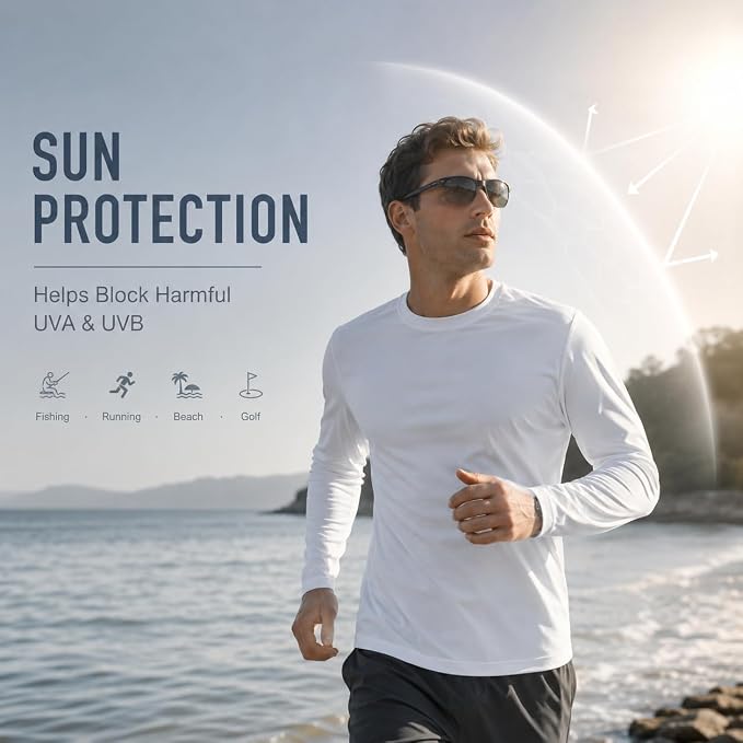 OYGSieg 6 Pack Long Sleeve Shirts for Men Moisture Wicking UPF SPF Sun Protection Tee Shirts Workout T Shirts Casual