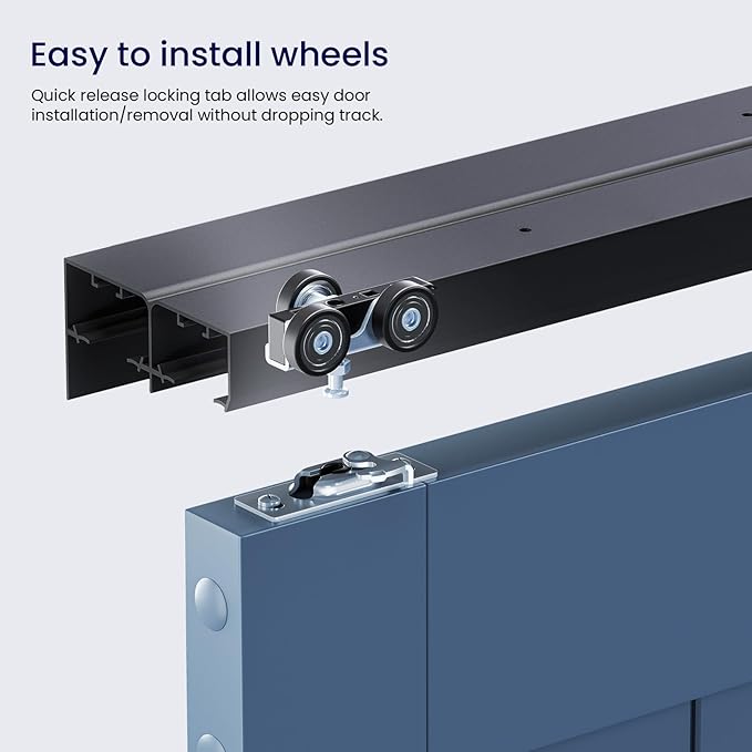 SMARTSTANDARD 96"/8FT Ceiling Mount Bypass Sliding Door Hardware Kit for Cabinet Closet, Double Pocket Doors Hardware with Finger Pull, Smoothly and Quietly, Fit 45.5" Wide Door Panel, No Door, Black