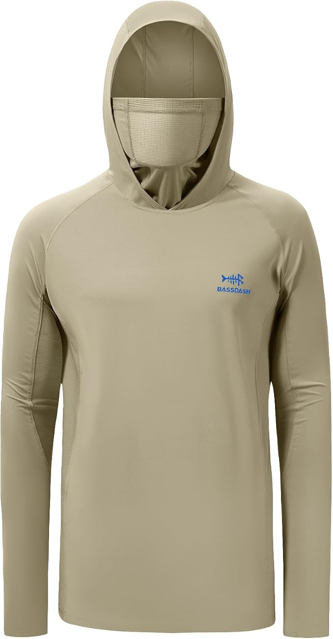 BASSDASH UPF 50+ Men’s Long Sleeve Fishing Shirt with Mask UV Neck Gaiter Hoodie