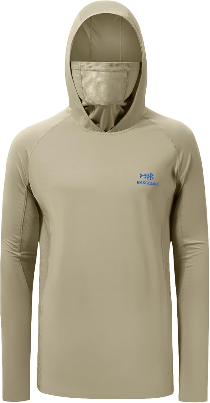 BASSDASH UPF 50+ Men’s Long Sleeve Fishing Shirt with Mask UV Neck Gaiter Hoodie
