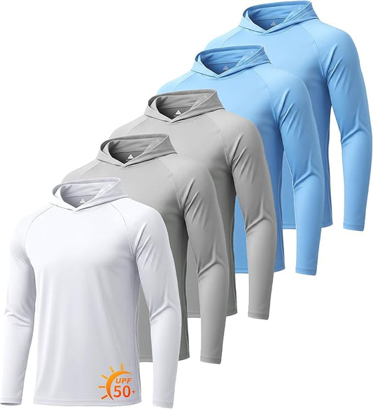 ZITY 5 Pack Mens UPF 50+ Hoodie Shirts Sun Protection Fishing Shirt Fast Dry Lightweight for Athletic Hiking Workout