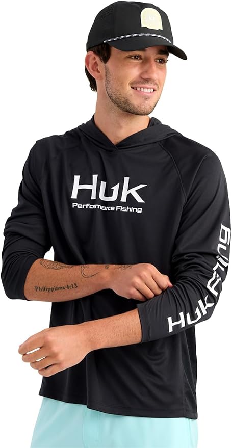 HUK Mens Pursuit Vented Long Sleeve Hoodie, Fishing Shirt with Hood