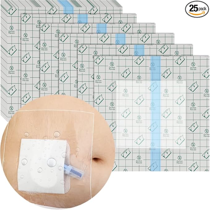 Waterproof Shower Cover Shields, Non-Stick Center Pad for Dialysis Port Picc Line Chest Catheter PD Peritoneal Dialysis Chemo Feeding Tube Peg G-Tube Patient Bandage Protector, 8"x8"(Pack of 25)