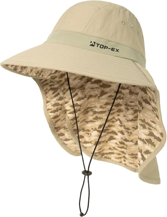 TOP-EX Cooling Sun Hat with Neck Flap – UPF 50+ Wide Brim Breathable Hat for Hiking, Fishing & Big Heads