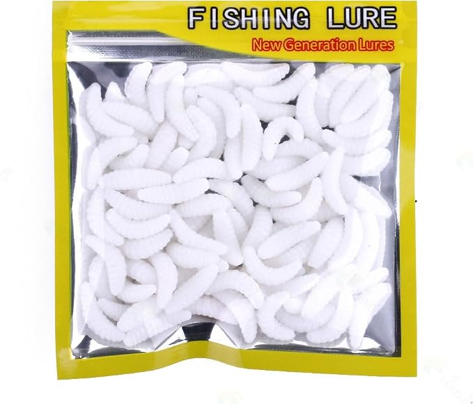 Pack of 50 0.8" Larva Maggot Worm Grub Bait Soft Fishing Lure Luminous Jig Tackle