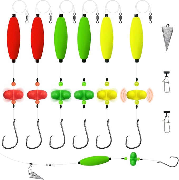 Narcissus Catfish Rigs Set – 6 Pre-Tied Rigs with 2 Sinker Sliders, Float Rigs Tackle, Santee Rig, Circle Hooks 6/0 – Complete & Ready-to-Use Kit
