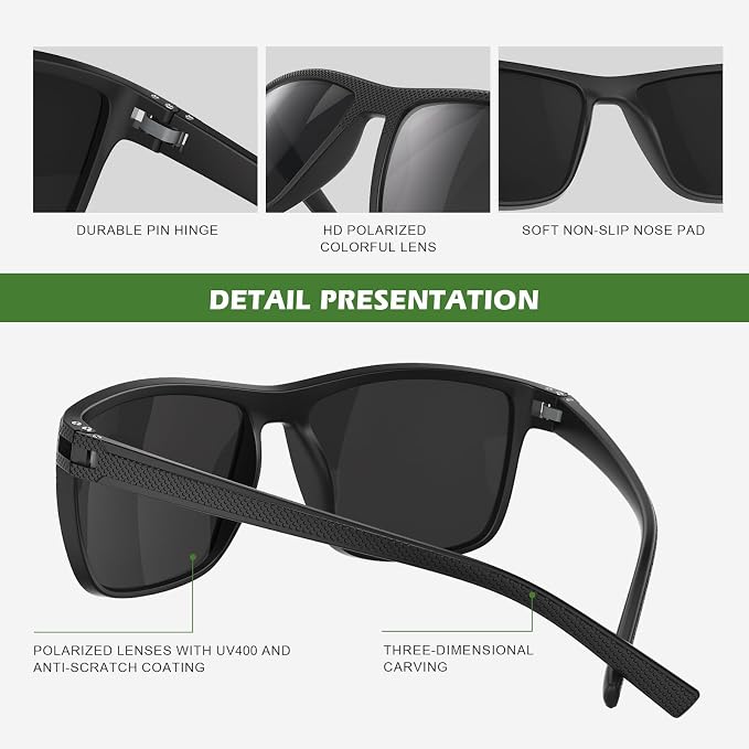 Fanshen Square Polarized Sunglasses for Men, 3 Pack Lightweight UV Protection Sun Glasses for Driving Fishing Golf