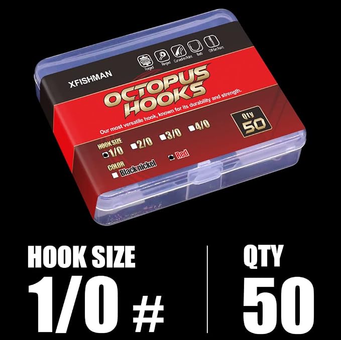 Octopus-Hook-Fishing-Beak-Circle-Hooks-Freshwater-Red-Black-100-50 Pack