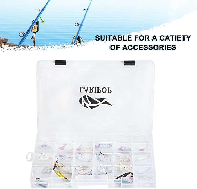 LARIPOP 2-Pack 3700 Fishing Tackle Boxes, Clear Plastic Storage Trays with Adjustable Dividers, Organizer for Lures, Hooks, Sinkers, Jigs & Fishing Accessories