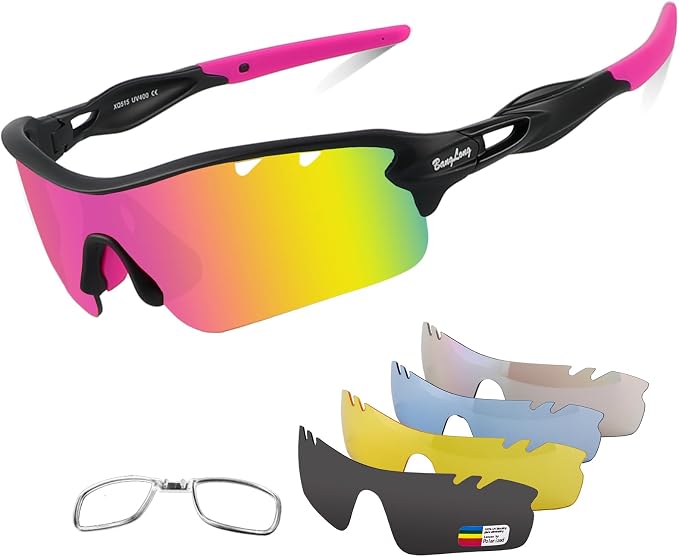 BangLong Polarized Cycling Sunglasses for Men Women, 26g Sports Sunglasses with 5 Lenses for Running Fishing Baseball Driving