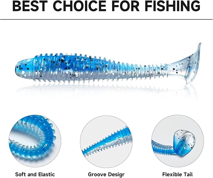 Soft Fishing Lures(96 Pcs), 2.7" Paddle Tail Swimbaits Soft Plastic Lures, Unique Vibrating Swim Action for Trout Crappie Walleye Sea Bass(96 Pcs, 8 Colors)