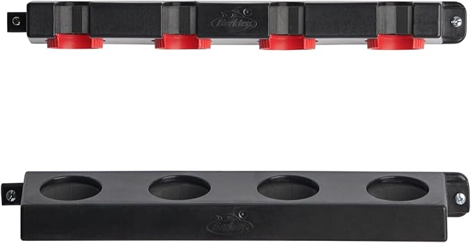 Berkley Twist Lock Fishing Rod Rack, Stores 4 Rods, Black, Soft Foam Grip Pads Protect Rod Finishes, Durable Construction, Easy to Mount with Common Tools