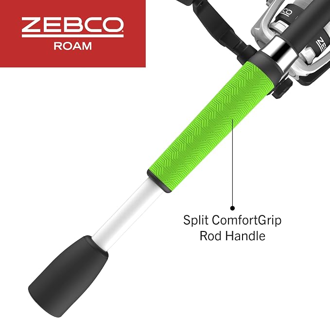 Zebco Roam Spinning Reel and Fishing Rod Combo, 6-Foot Fiberglass Fishing Pole, Split ComfortGrip Handle, Soft-Touch Handle Knob, Changeable Right- or Left-Hand Retrieve
