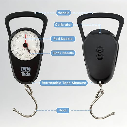 Tada 80lb/35kg Analog Fish Scale with 39-Inch Tape Measure | Manual Scale for Fishing, Farm, Luggage with Memory Pointer, No Battery Needed