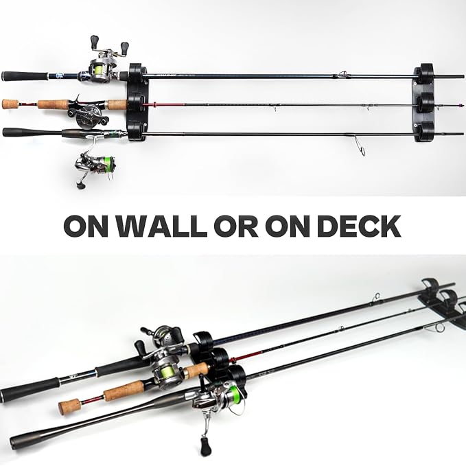 VEYWANE Fishing Rod Racks for Boat/Wall/Truck Bed, 3-Poles Storage Holders with Rubber Band Clips