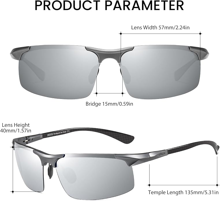 DUCO Polarized Sunglasses Mens Ultralight Carbon Fiber Sun Glasses for Men Driving Sports Fishing UV400 Protection DC8277